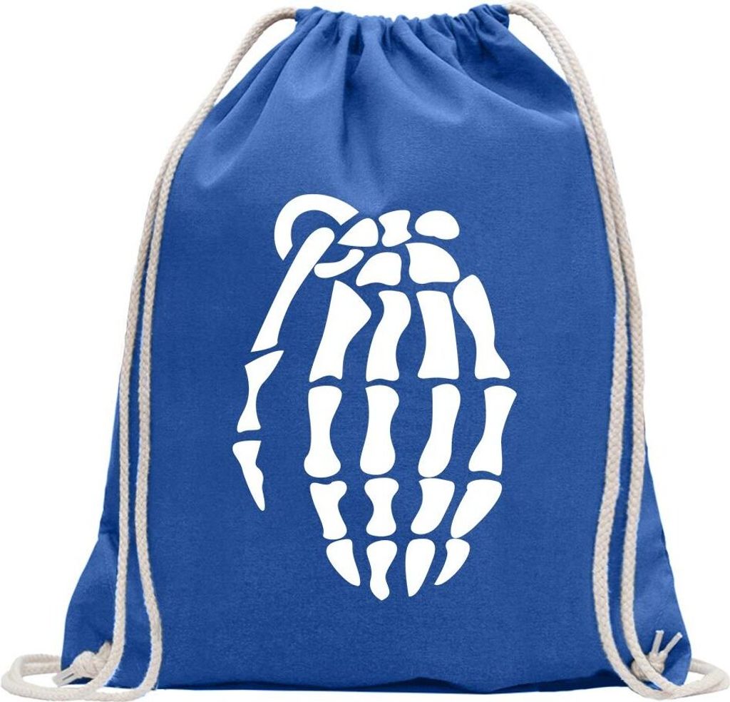 Kiwistar - Turnbeutel - royal - Knochen Skelett Handgranate - Fun Rucksack Sport Beutel Gymsack Baumwolle mit Ziehgurt