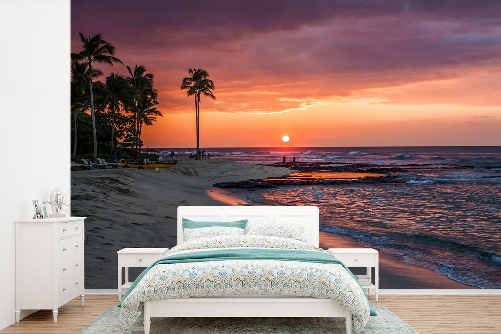 MuchoWow Fototapete für Wohnzimmer oder Schlafzimmer Wandtapete Vinyl Motivtapete Hawaii - Strand - Sonne - 360x240 cm - Vinyl-Tapete