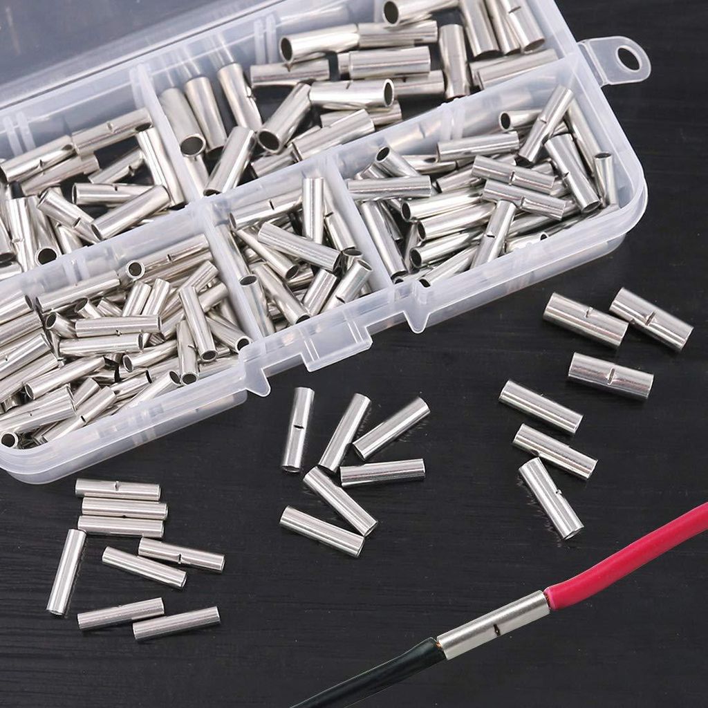 220 Stück Nicht-Isolierte Muffenverbinder Sortiment Kit - 22-16/16-14/14-12/12-10 AWG Nahtlose Unisolierte Elektrische Drahtverbindung Kabel Crimp...