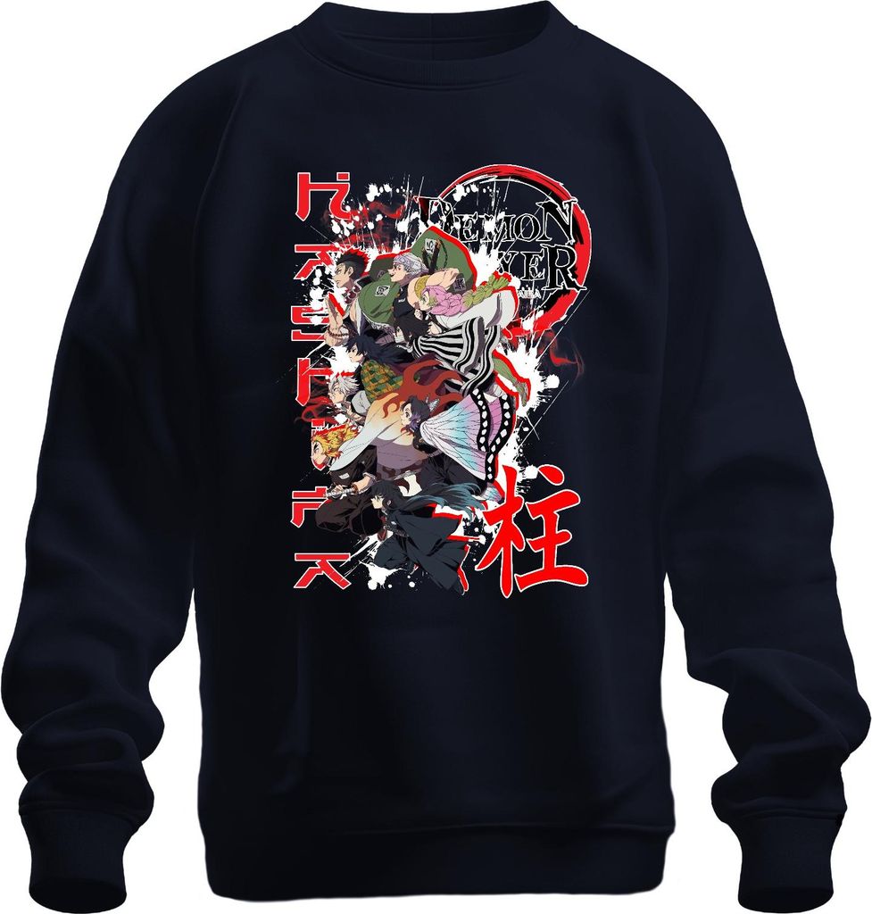 Demon Slayer Kimetsu no Yaiba Anime Charaktere Geschenk Grunge Uni Sweatshirt Pullover, Navy, 3XL