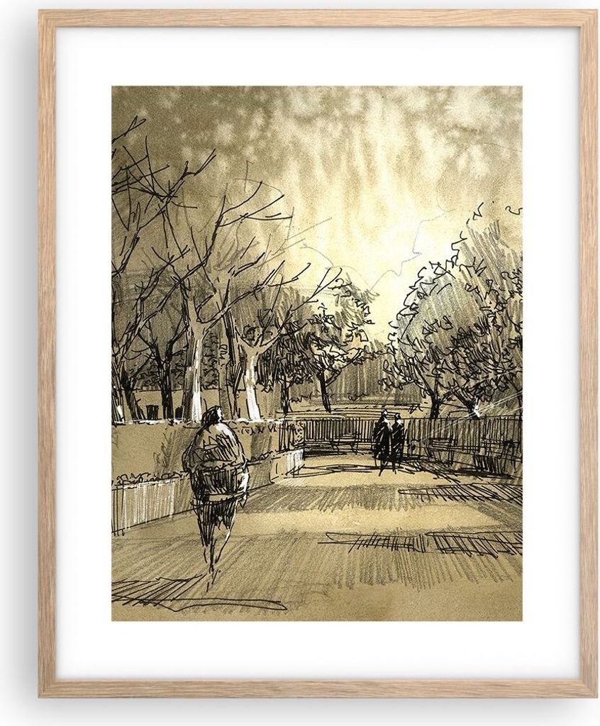 Gerahmtes Poster - Rahmen in heller Eiche - Park Spaziergang Baum - 40x50 cm - Wand Bild - Wanddeko - Wandbilder - Wandposter - Bilderrahmen - Bild...