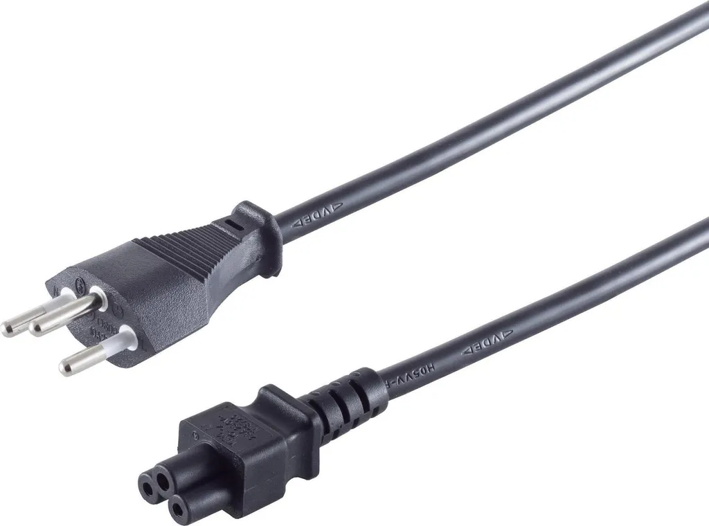 Cordon secteur Suisse vers C5 Trèfle pour ordinateur portable noir 1,8 m