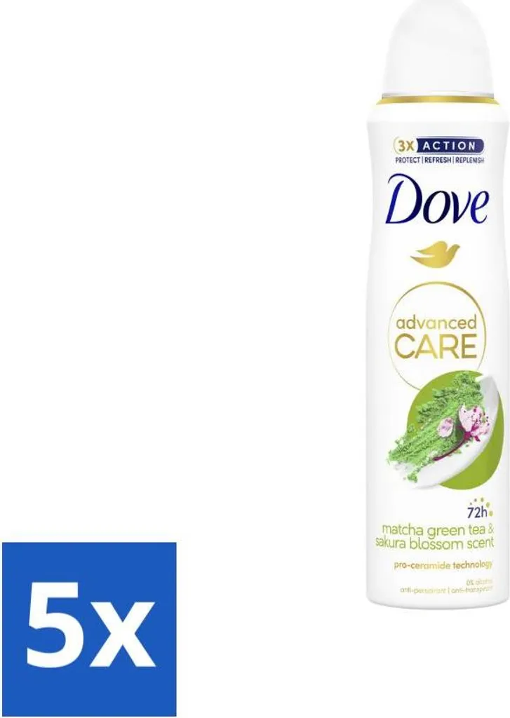 Anti-Transpirant Dove Matcha & Sakura 150ml - Pack de 5 contre les Odeurs