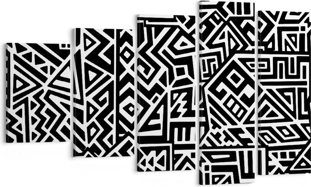 Bild auf Leinwand - Leinwandbild - 5 Teile - Op-Art. Schwarz Weiß - 100x60cm - Wand Bild - Wanddeko - Wandbilder - Leinwanddruck - Bilder - Wandde...