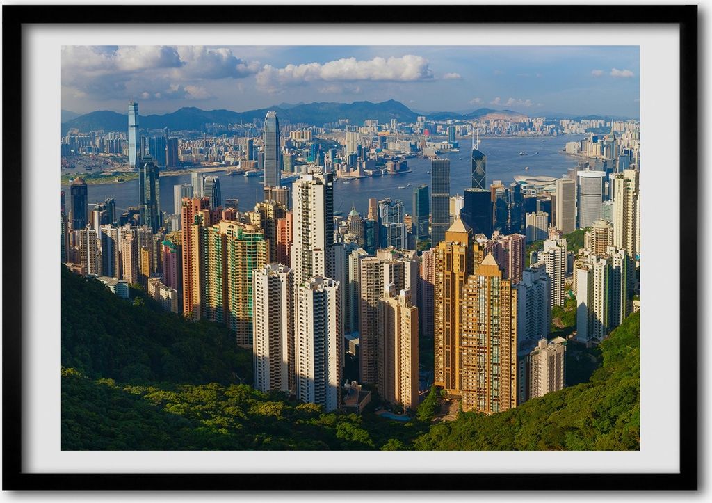 Bild - Bilderrahmen - 100 cm x 70 cm - MDF - Rahmen - Foto - Wandkunst Hong Kong Panorama