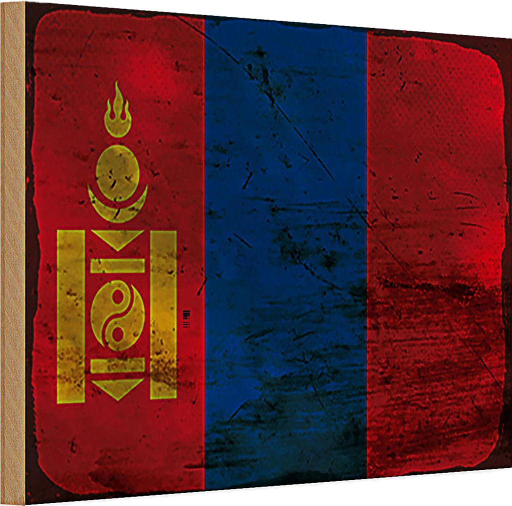 Holzschild Flagge Mongolei 30x20cm Flag of Mongolia Rost