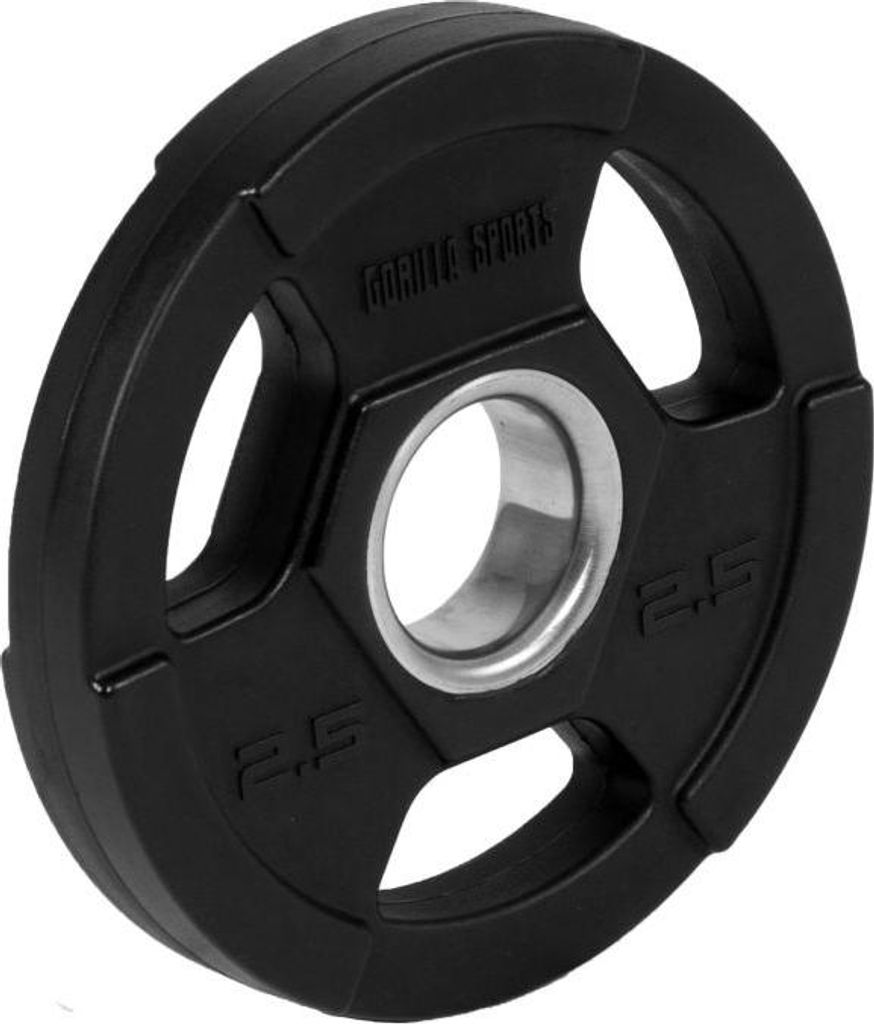 GORILLA SPORTS Olympia Hantelscheiben - 2,5kg Gewichte, Tri-Grip, 50mm Bohrung, aus Kunststoff, Schwarz - Gewichtscheiben, Olympiascheiben, Hanteln