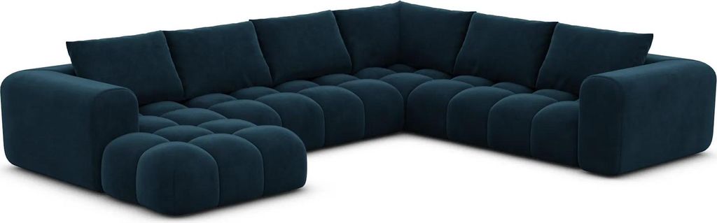 Samtstoff U-Form XXL Wohnlandschaft Lavera Mitternachtsblau Links