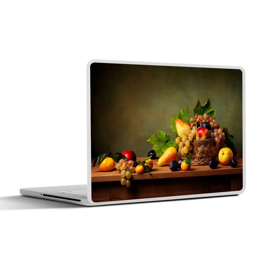 MuchoWow Laptop Aufkleber Sticker Cover Rustikal - Korb - Obst - Stilleben 32.5x23.5 cm - Sticker für Laptop - Selbstklebend