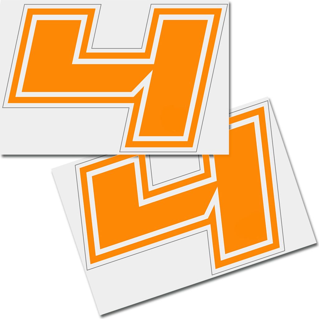Startnummer Aufkleber 2er Set, Schrift Brünn, # 4, orange Produktbild 