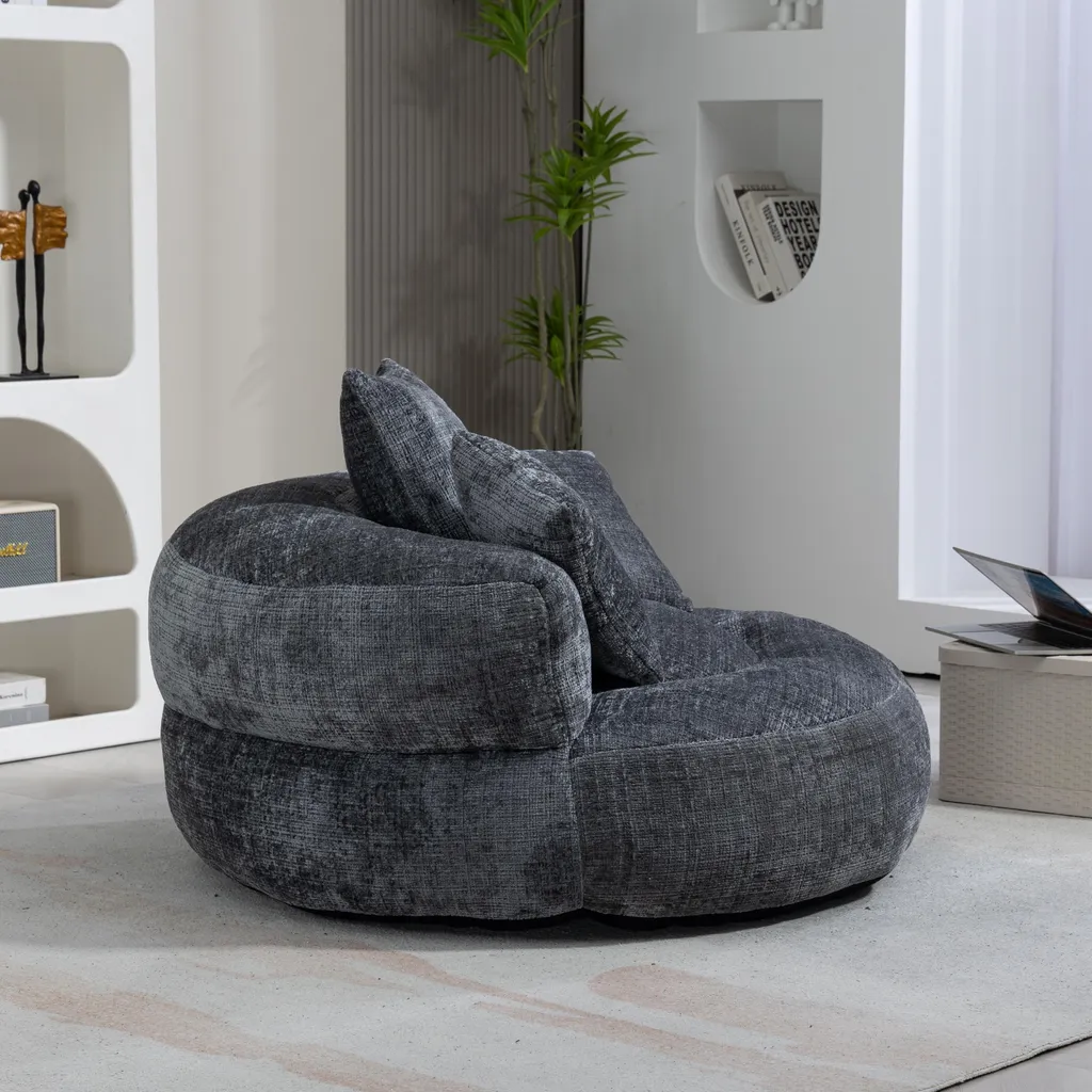 Fauteuil Lounge Convertible en Chenille Grise | Chaise Longue 1 Place
