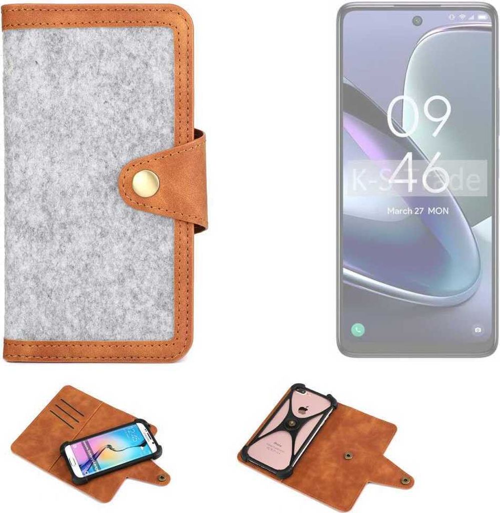 K-S-Trade Handyhülle kompatibel mit TCL 50 5G Schutzhülle Filz-Hülle Kunst-Leder hellgrau braun (1x)