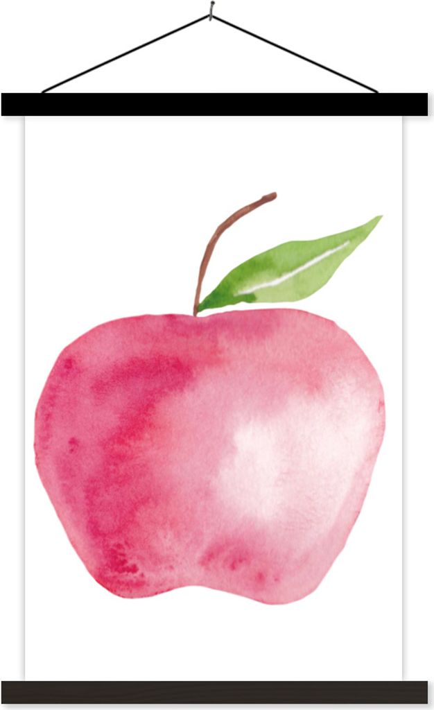 MuchoWow Textilposter Apfel - Farbe - Weiß 60x90 cm mit schwarzem Rahmen - Poster Wohnzimmer