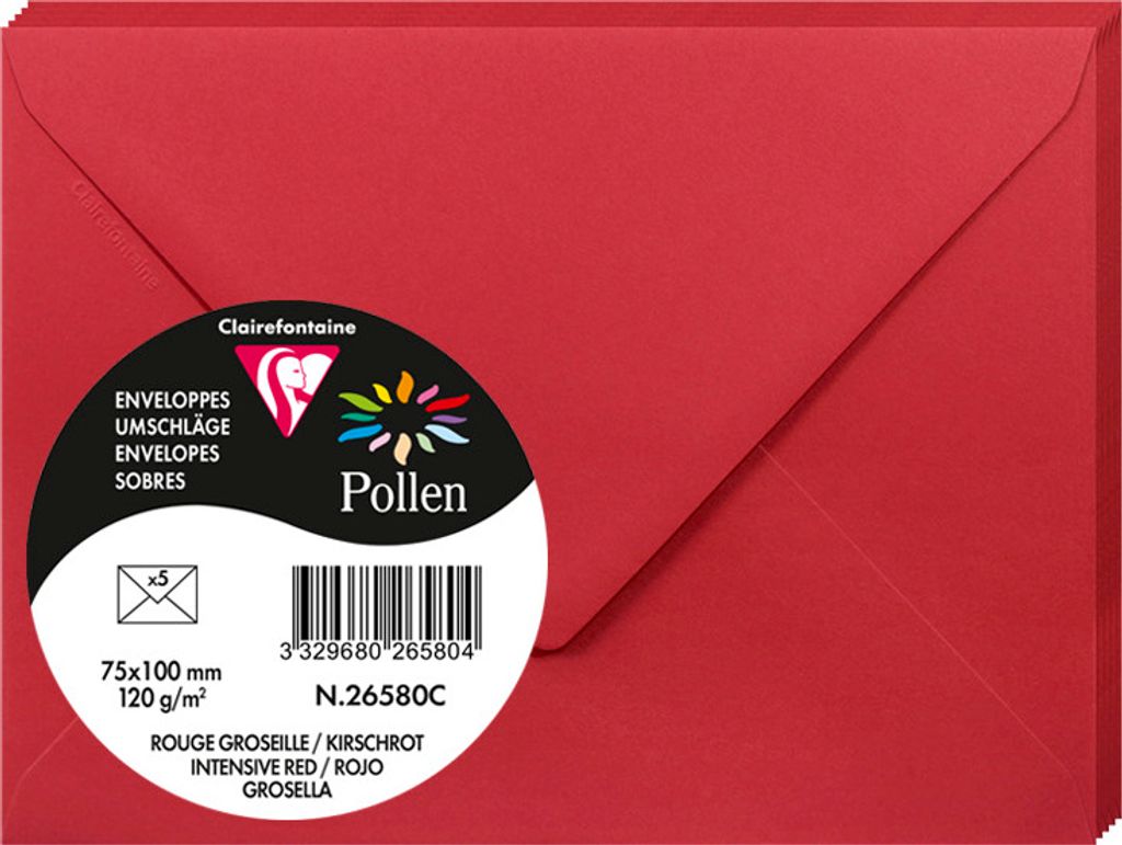 Clairefontaine 5 Umschläge Pollen 75x100 kirschrot