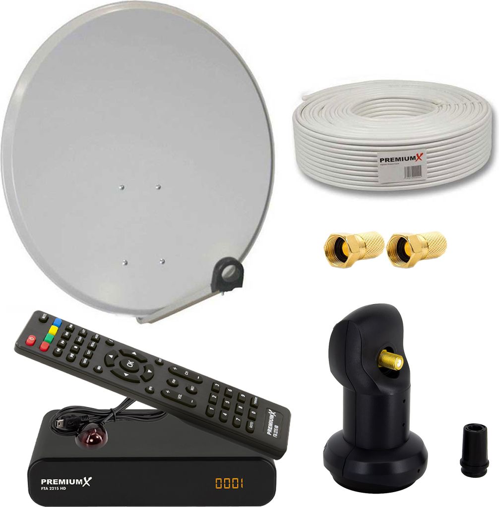 PremiumX HD SAT Anlage 60cm Satellitenschüssel Single LNB Kabel TV Receiver