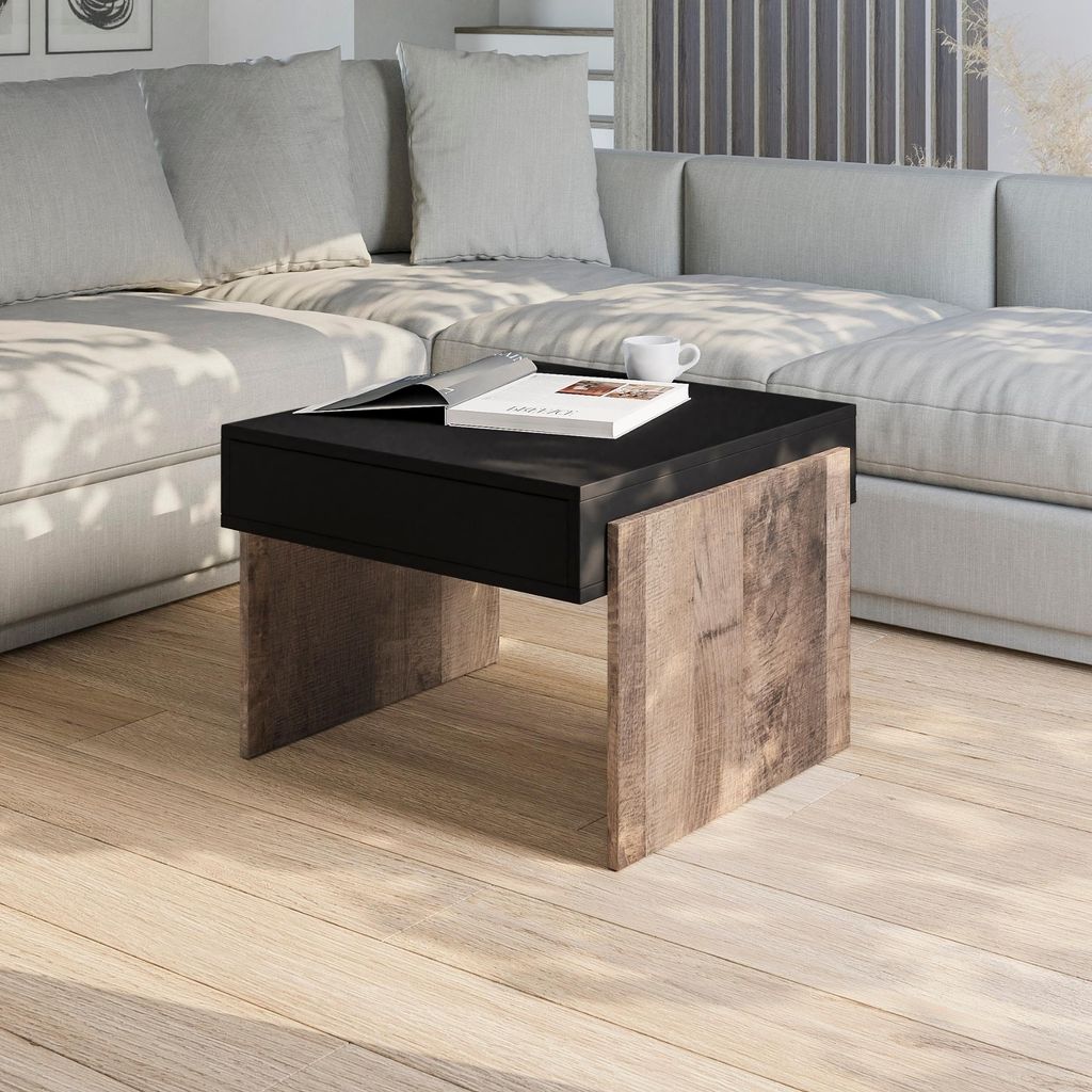 PROROOM FURNITURE Couchtisch Schwarz Kononiale Grange-Eiche ZHARA MINI – 60x60cm Höhe 45cm – rechteckige Kaffeetisch Sofatisch für Wohnzimmer