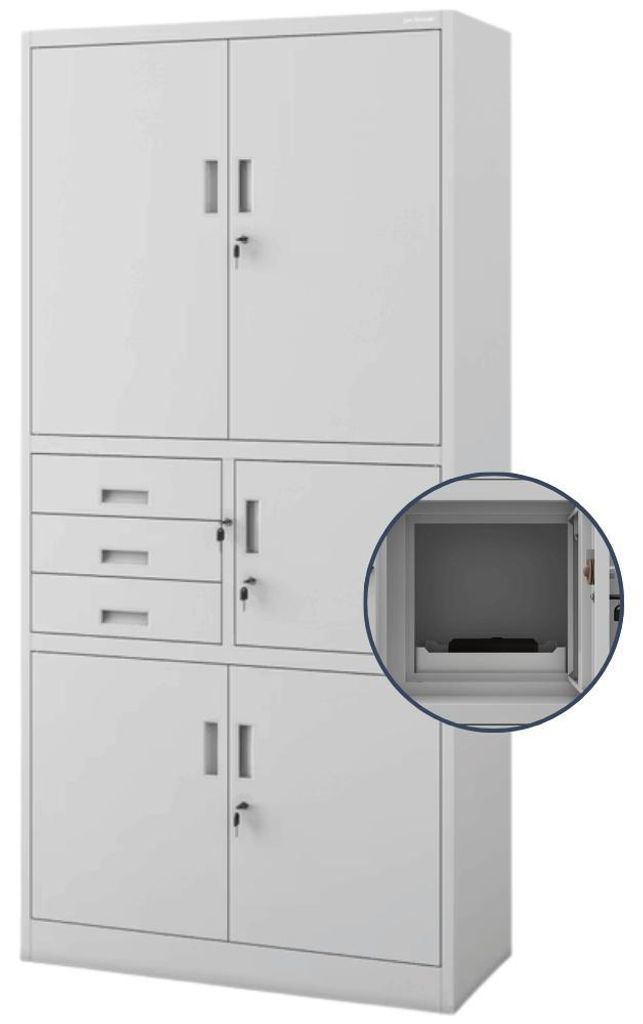 Aktenschrank abschließbar FILIP mit Tresor & Schubladen| Büroschrank aus Stahl Metallschrank Werkstatt Mehrzweckschrank Werkzeugschrank 185x90x40...