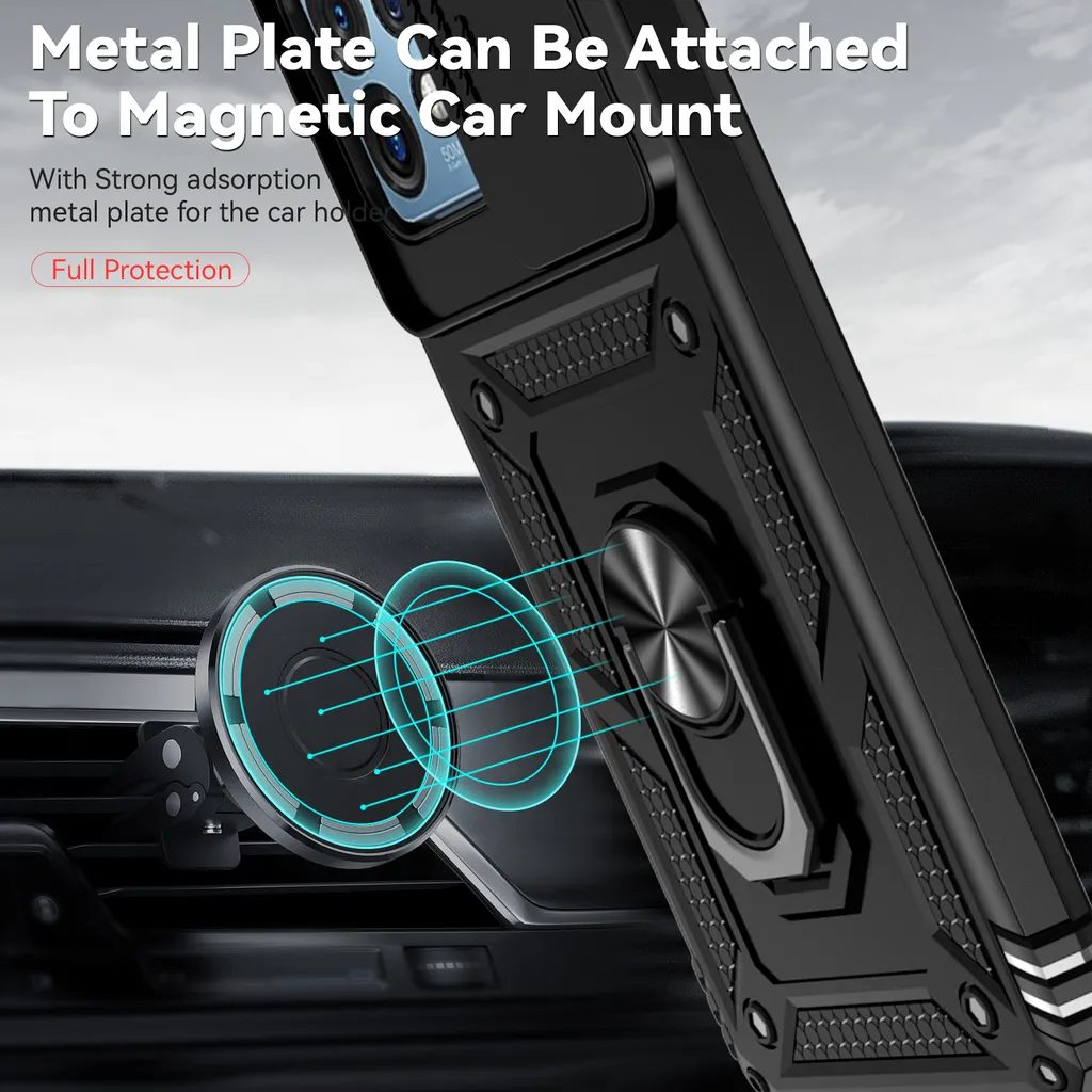 Custodia Motorola Edge+ 2023 con Copertura Camera e Anello - Nero - 3