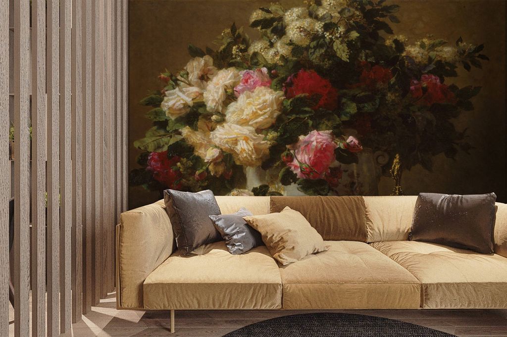 Coloray Fototapete 290x290 cm Latextapete Magicstick - Utensilienvase blüht Öl-niederländische Natur