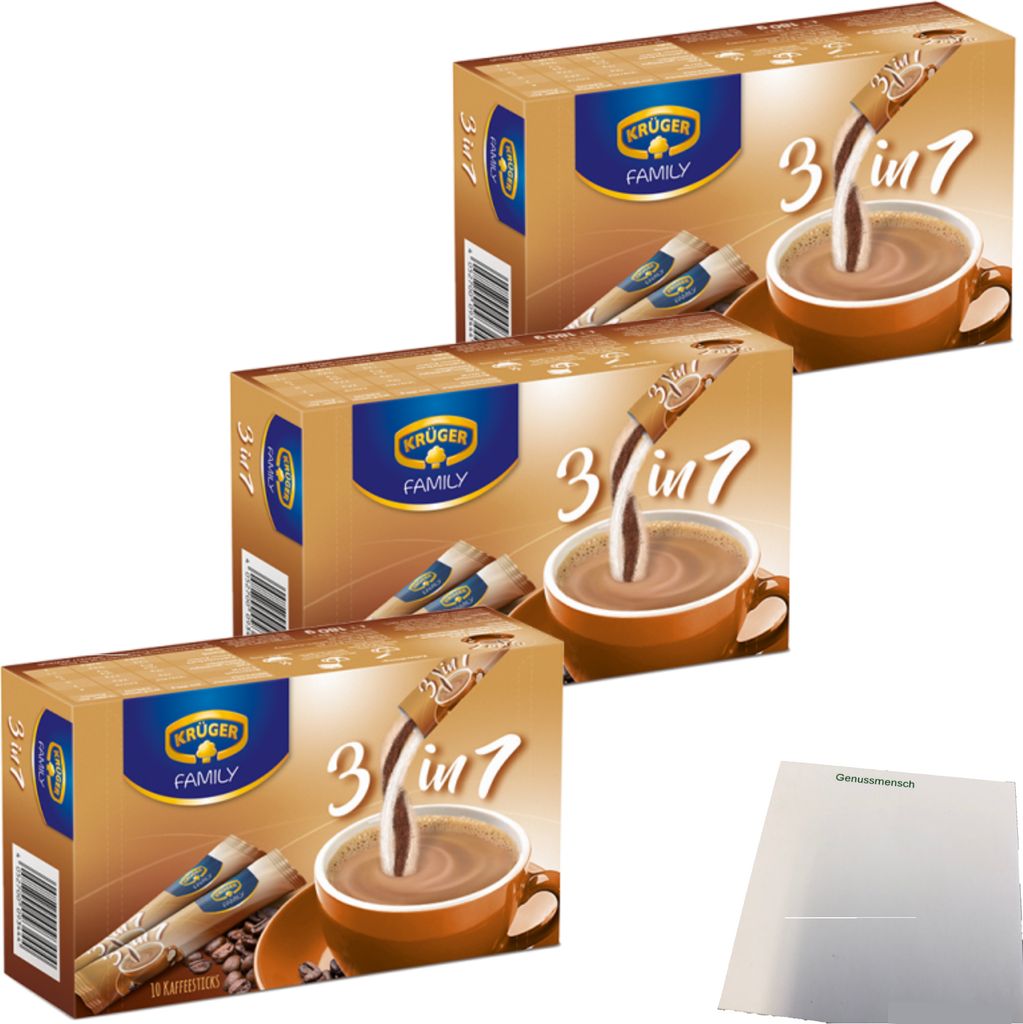 Krüger Family Kaffee-Sticks 3in1 3er Pack (3x180g Packung) + usy Block