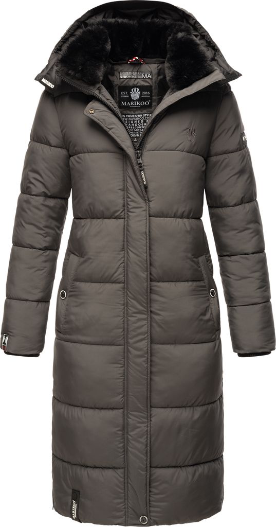 Marikoo Damen Winterjacke Parka Stepp Mantel Kunstfell gefüttert Kapuze RELIZIAA Anthrazit Gr. 44 - XXL