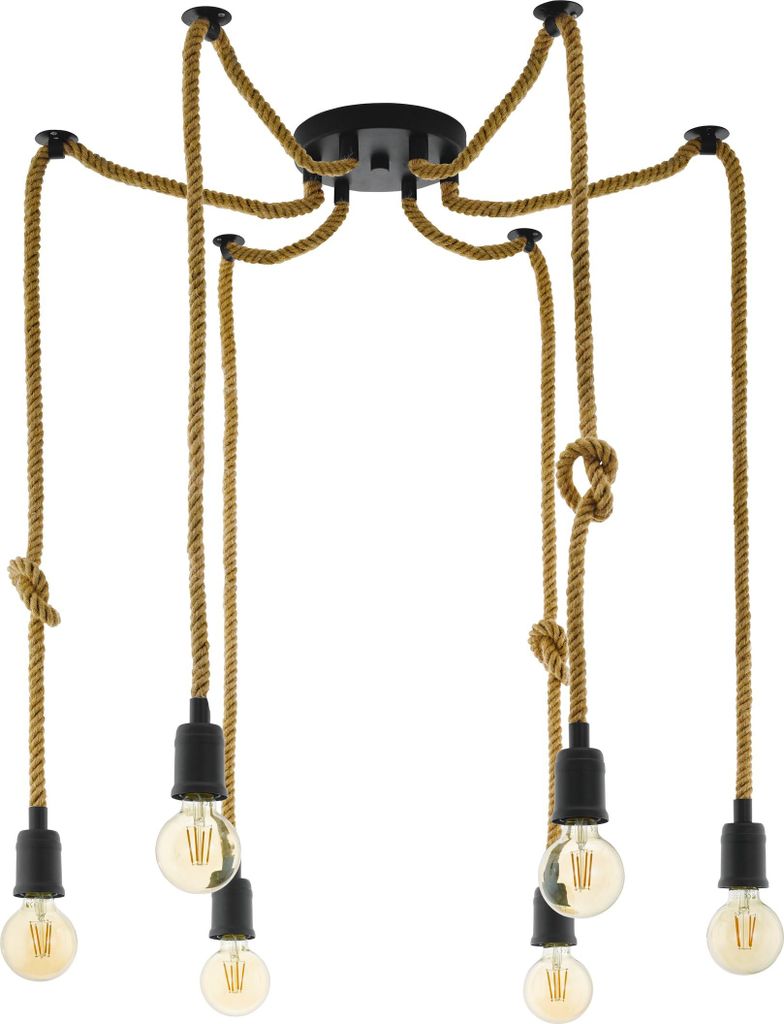 EGLO Pendellampe Rampside, 6 flammige Vintage Pendelleuchte im Industrial Design, Hängelampe aus Stahl, Farbe: Schwarz, braun, Fassung: E27