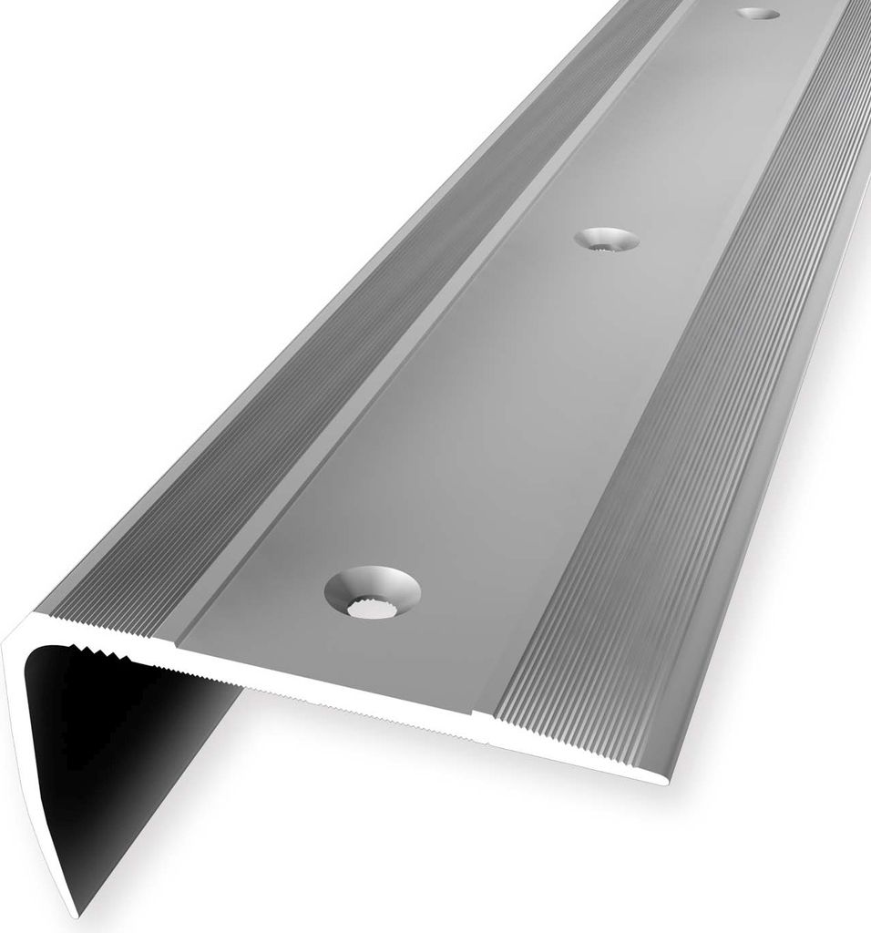 Treppenkantenprofil 29 x 53 x 2500 mm Winkelprofil Einfasshöhe 0 - 27 mm Aluminium Geriffelt Versenkt Gebohrt Silber Küberit