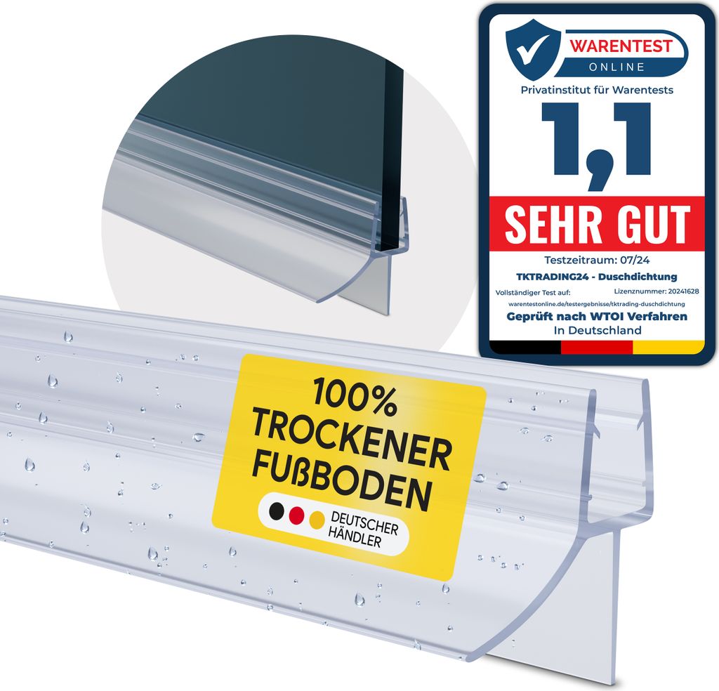 Duschdichtung PVC Ersatzdichtung Duschkabine Bad TYP-6 200cm Glasstärke 10mm