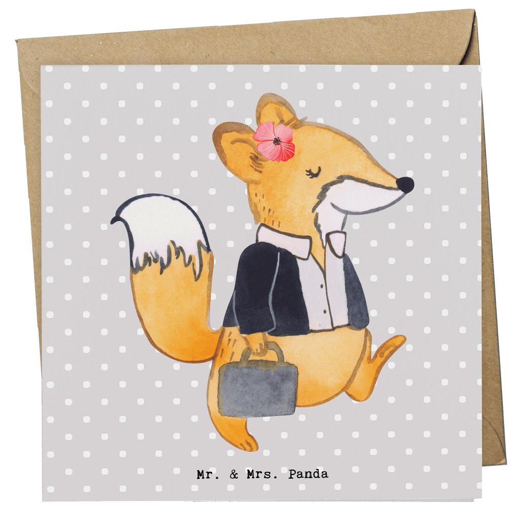 Mr. & Mrs. Panda Glückwunschkarte Anwältin Herz - Grau Pastell - Geschenk, faltkarte, anlasskarte, Anwaltskanzlei, Aktentasche, Office, Klappkart...