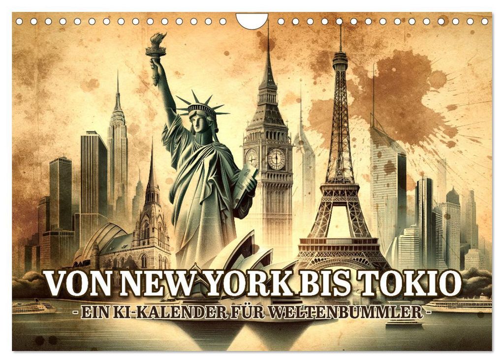 Von New York bis Tokio - Ein KI-Kalender für Weltenbummler (Wandkalender 2027 DIN A4 quer), CALVENDO Monatskalender