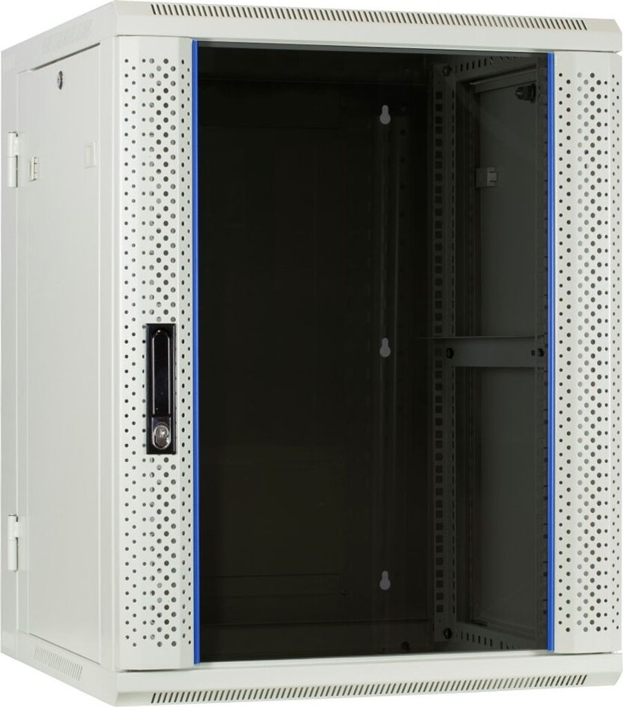 15 HE Serverschrank, wendbares Wandgehäuse mit Glastür, Weiß (BxTxH) 600 x 600 x 770mm