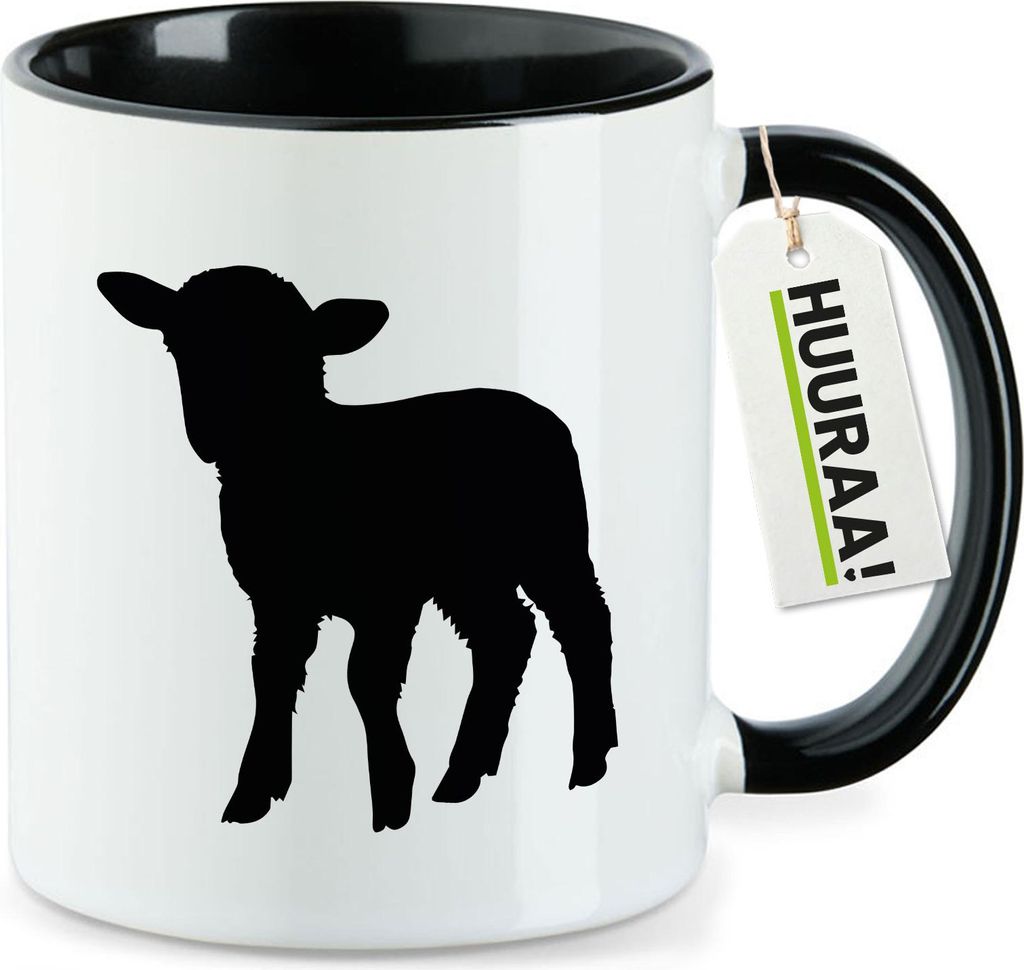 Huuraa Kaffeetasse Lamm Silhouette 330ml Schwarz Keramik Kaffeebecher Geschenkidee