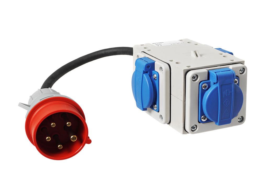 Adapter Stromverteiler mit Kabel Kraftstrom Baustrom Verteiler CEE 16A auf 3x Schuko 230V