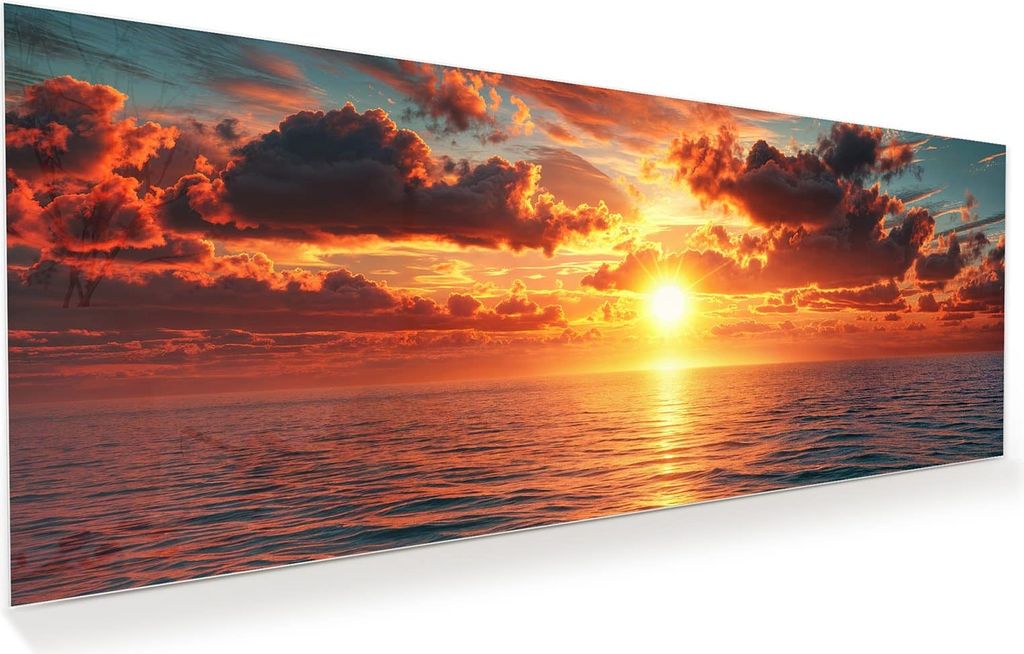 Glasbild 150x60cm in XXL für Wohnzimmer, Schlafzimmer Motiv Sonnenuntergang Meer
