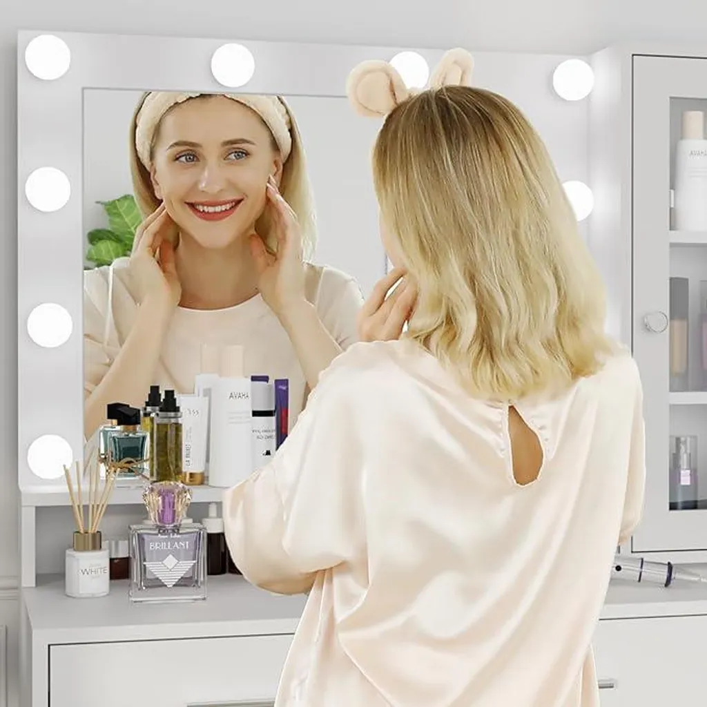 Coiffeuse lumineuse avec prises intégrées et 5 tiroirs de rangement - 3