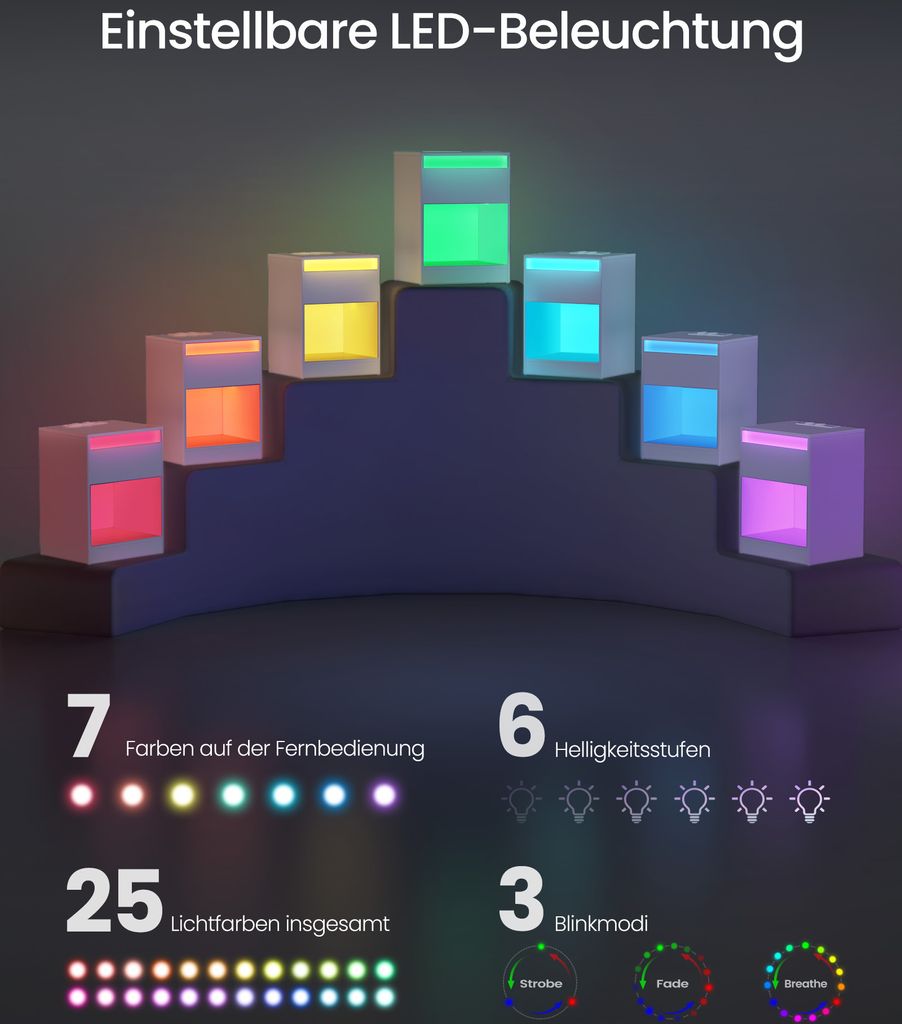 LED Musikspektrum Display – 12 Lichtröhren, 240 RGB-LEDs, Drahtlos, Mit Walnussholz-Basis, Einstellbare Farben Und Helligkeit