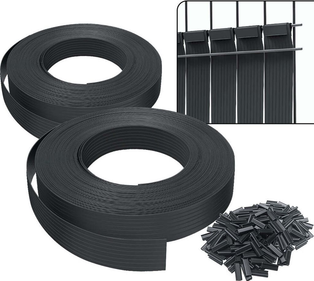 VOUNOT Sichtschutzstreifen für Doppelstabmatten 150m x 4.7cm, PVC Sichtschutz Zaun mit 300 Clips, Schwarz