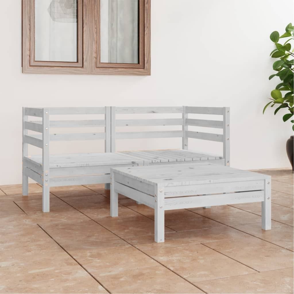 Maison Exclusive - 3-tlg. Garten-Lounge-Set Weiß Kiefer Massivholz