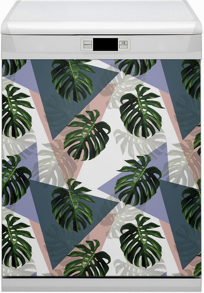 Dekorative Magnetmatte Küche Geschirrspüle 60x70 cm Magnet für Spülmaschine - Monstera -Muster