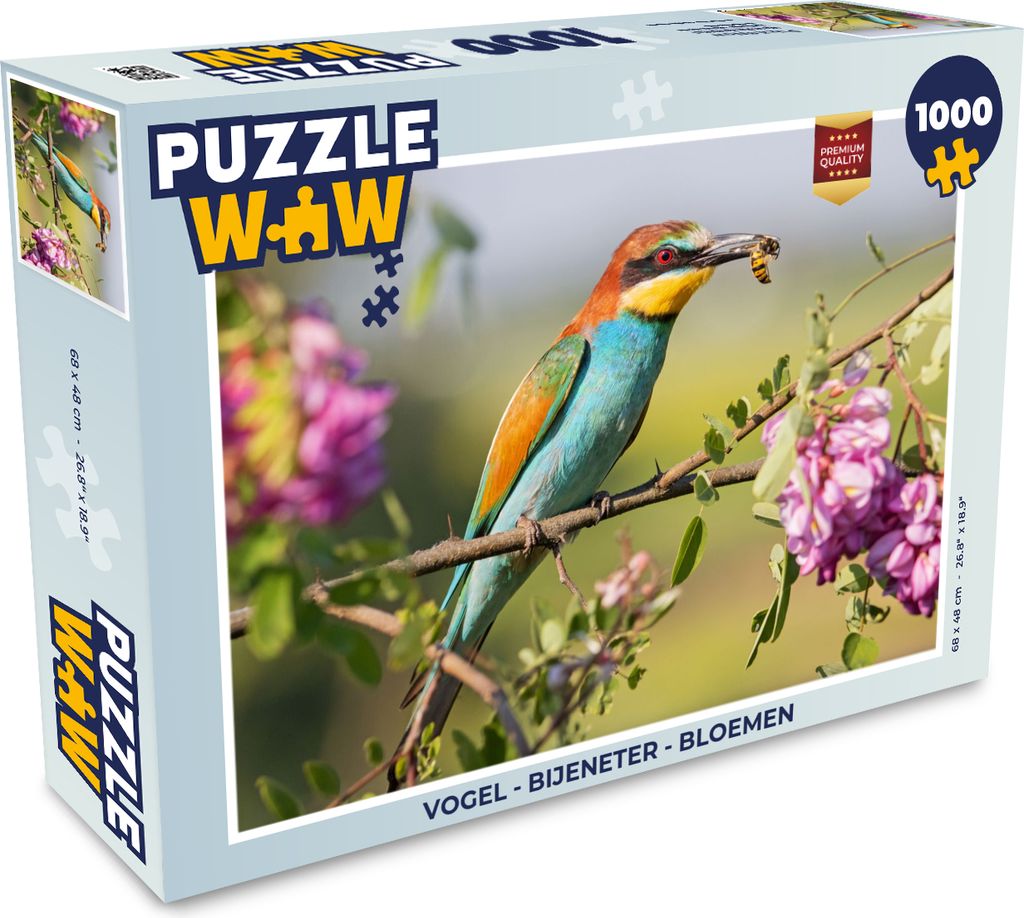 MuchoWow Puzzle 1000 Teile Vogel - Bienenfresser - Blumen - Erwachsene - Rätsel