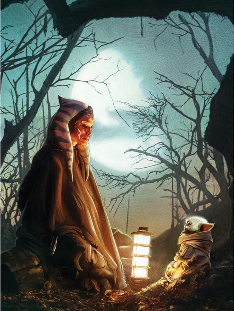 Star Wars: The Mandalorian - Gerahmtes Poster, ́Ahsoka & Grogu PM4904 (60 cm x 80 cm) (Schwarz)