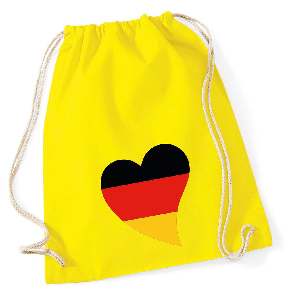 Huuraa Turnbeutel Deutschland Flagge Herz 12 Liter Yellow Baumwolle Rucksack Geschenkidee