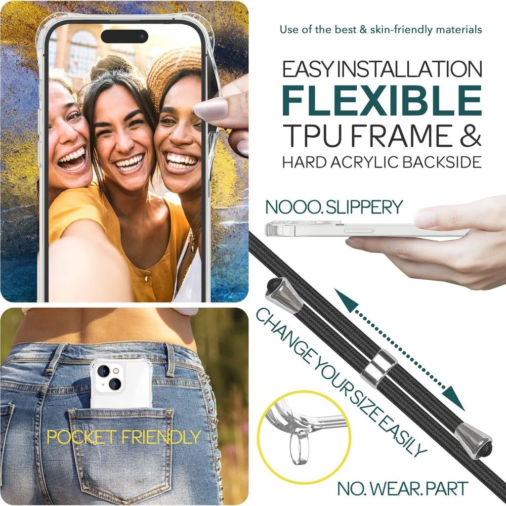 Cover con Collana iPhone 15 Plus - Custodia Nera Pratica e Sicura - 6