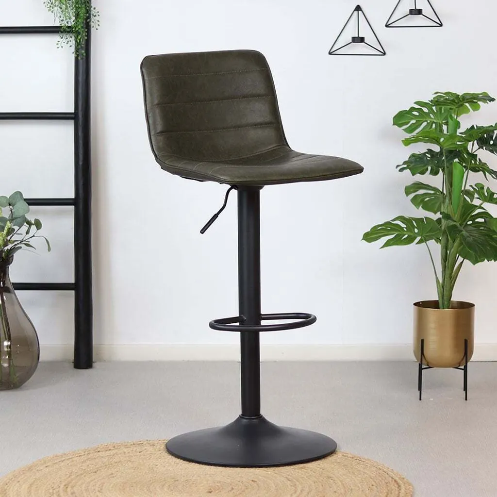 Bronx71 Boston Tabouret de Bar Cuir Industriel Vert Olive 60-76 cm