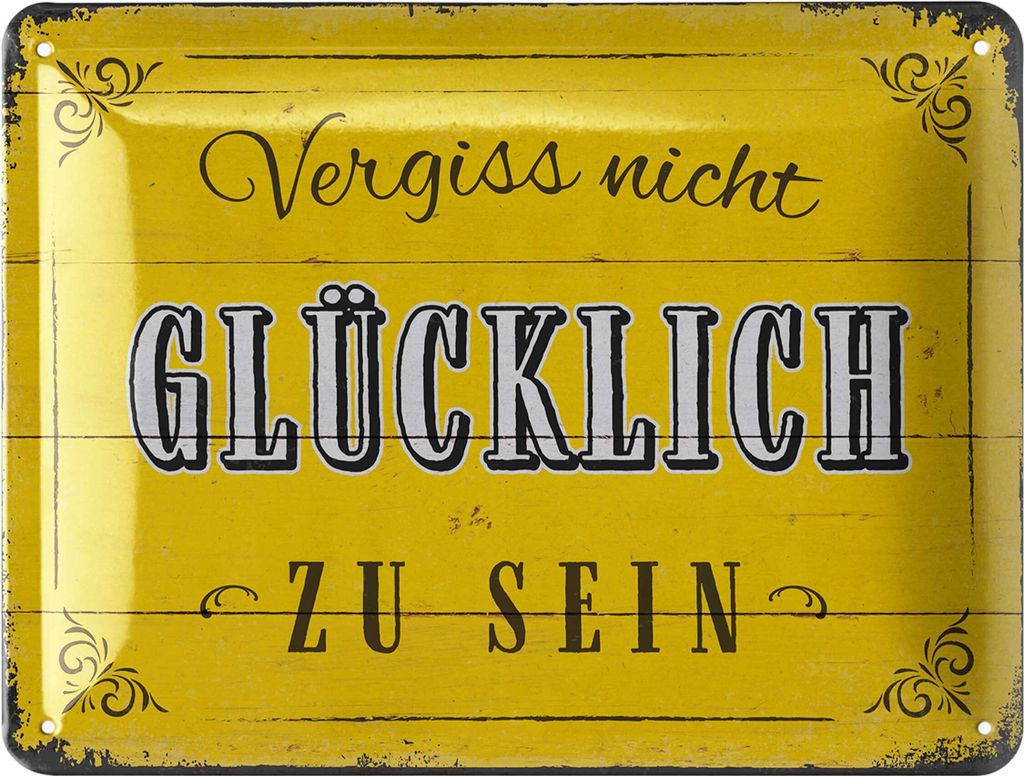 LANOLU retro Blechschilder Sprüche, Vergiss nicht glücklich zu sein, vintage Metallschilder mit Sprüchen als Wanddeko für Küche und Garten
