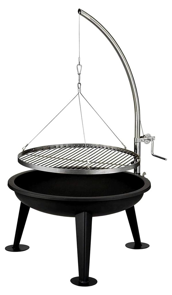 Schwenkgrill Merlin I Premium Feuerschale mit Grillrost und verchromtem Grillrost