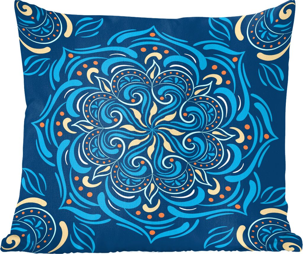 MuchoWow Zierkissen Sofakissen Wohnzimmer Dekokissen 40x40 cm Mandala - Blau - Gelb - Muster - Foto Kissen - Schlafzimmer Dekoration