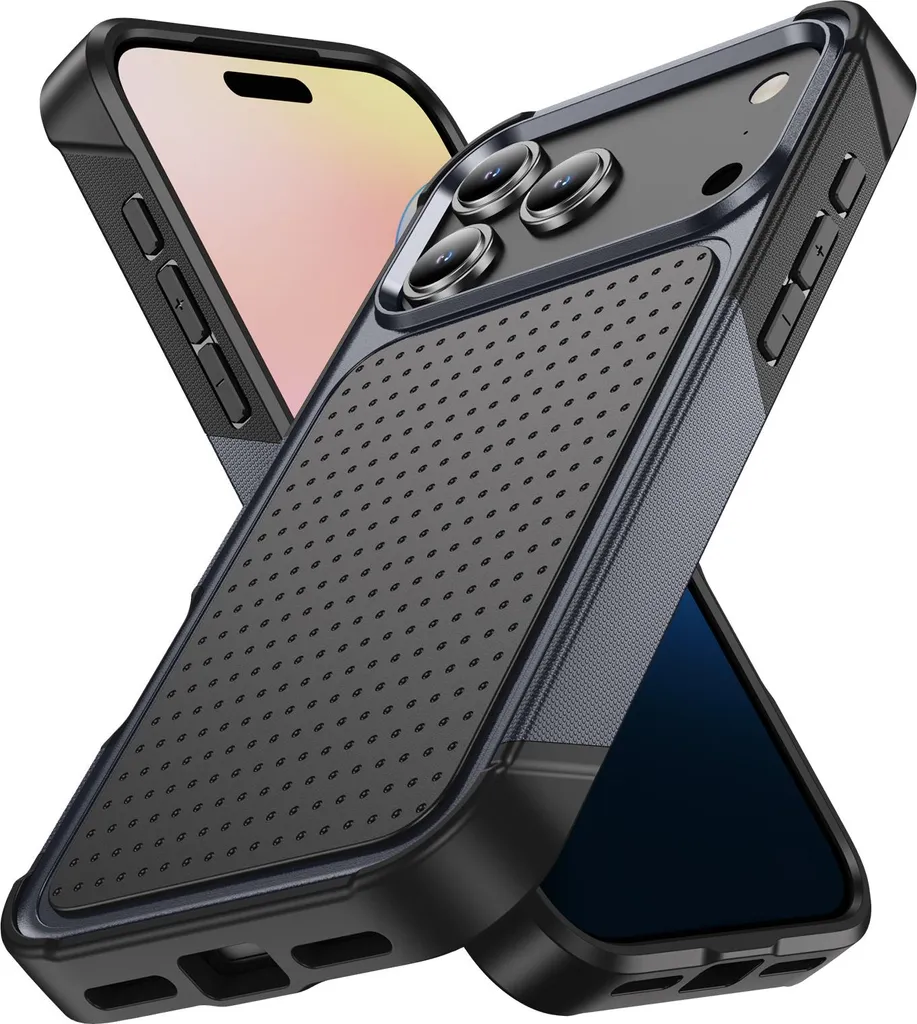 Custodia per iPhone 17 Pro, qualità militare, custodia ibrida antiurto 2in1 in PC rigido e TPU morbido grigio nero