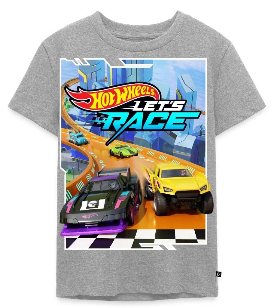 Spreadshirt Hot Wheels Design Let's Race Kinder Premium T-Shirt, 134/140 (8 Jahre), Grau meliert