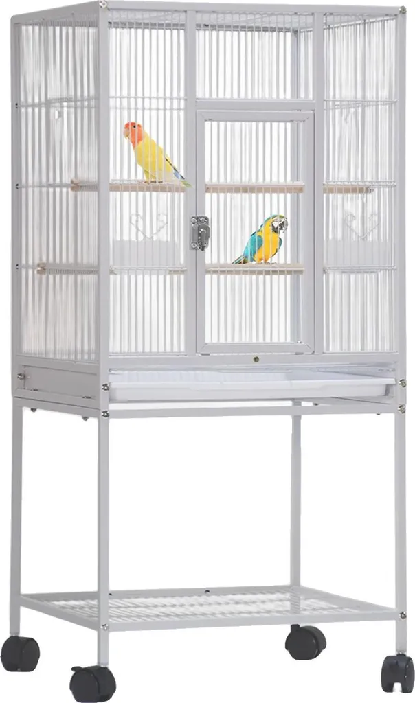 Grande volière intérieure pour oiseaux avec socle mobile coloris blanc